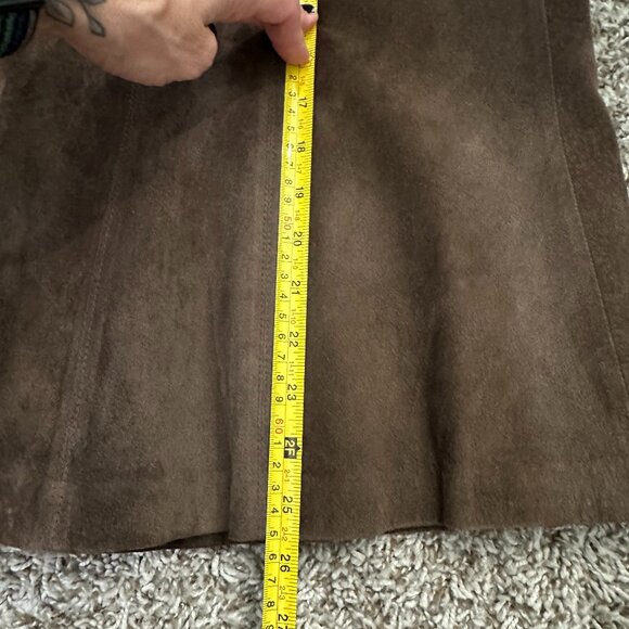 100% Leather Brown Suede Knee Length Skirt ATL Sz 4 Dark academia western - Picture 4 of 8